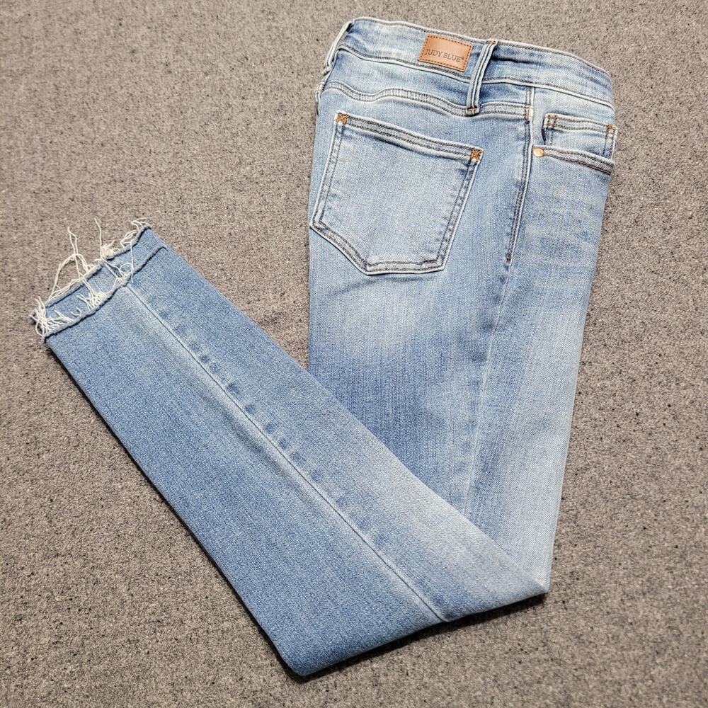 Judy Blue Jeans Womens 5/27 Blue Skinny Fit Denim Pants Raw Hem Stretch Comfort